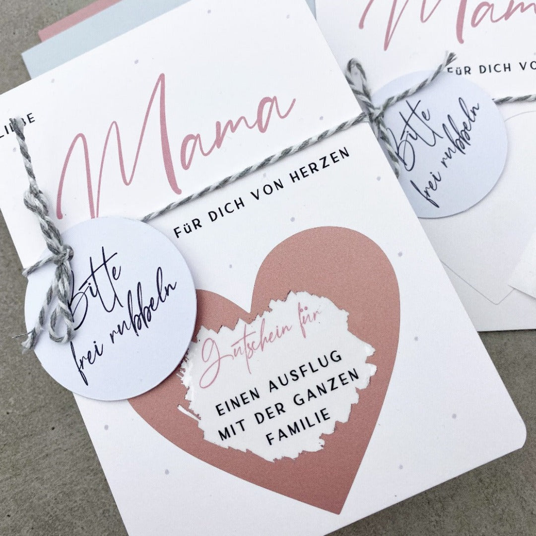Rubbelherz in rosa auf Gutschein zum Muttertag