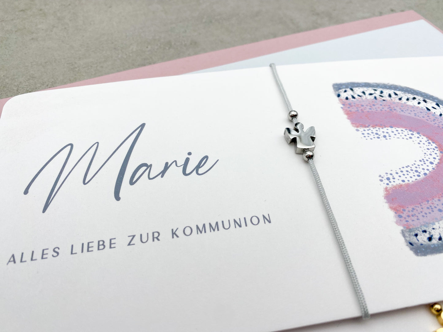 Karte zur Kommunion mit Schutzengel Armband
