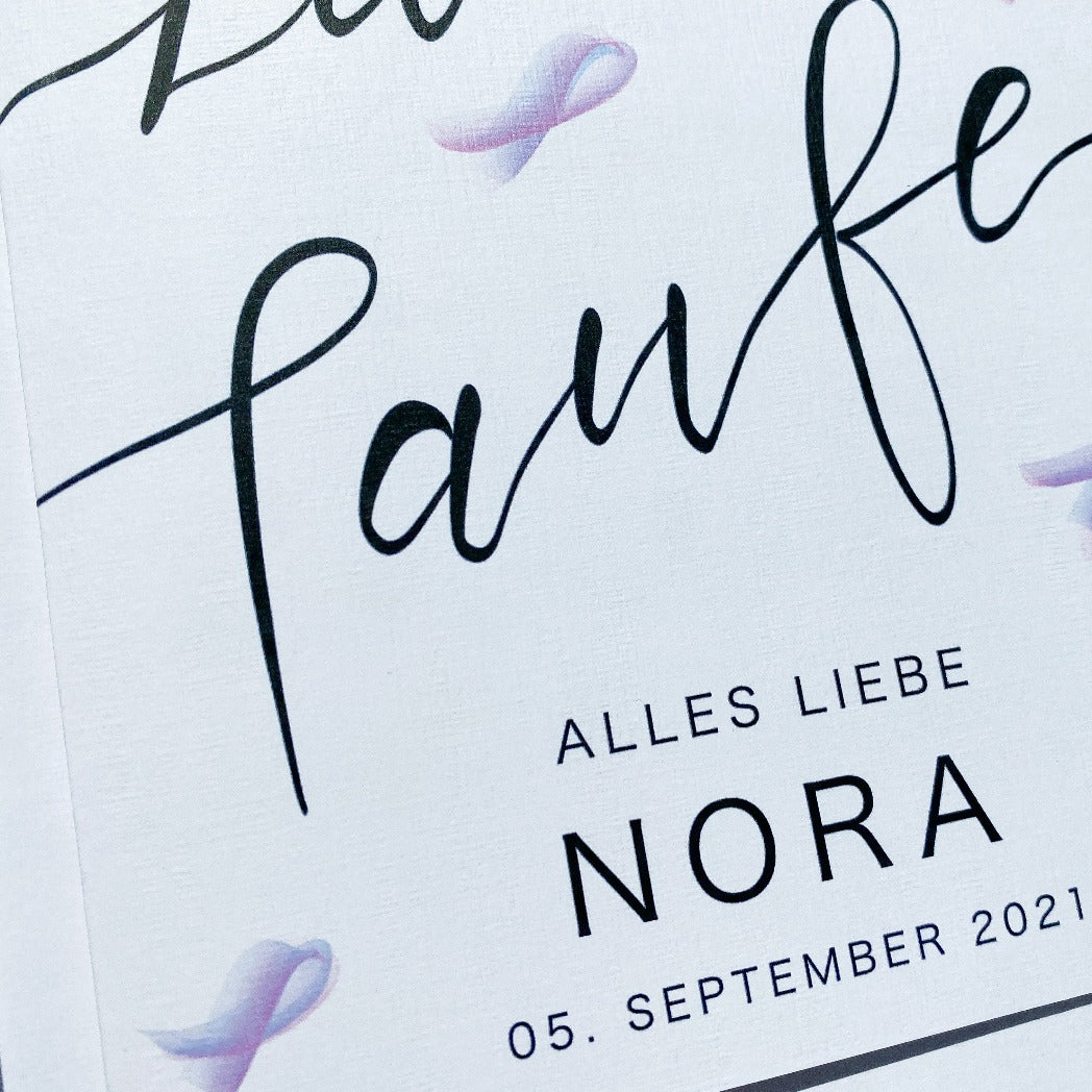 Taufkarte mit handlettering, rosa Fische