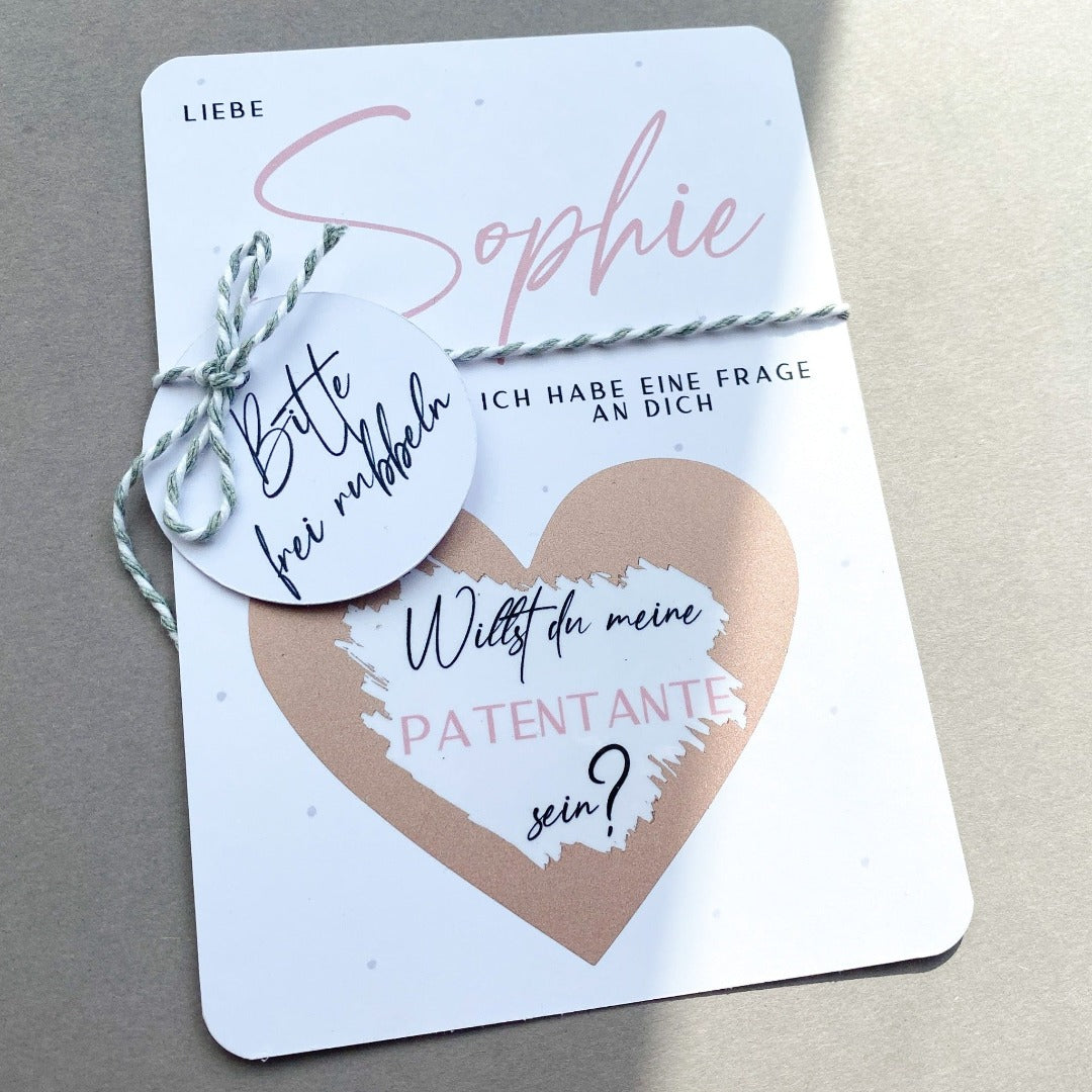 Moderne Rubbelkarte als besondere Idee die Patentante zu fragen - KleinArt