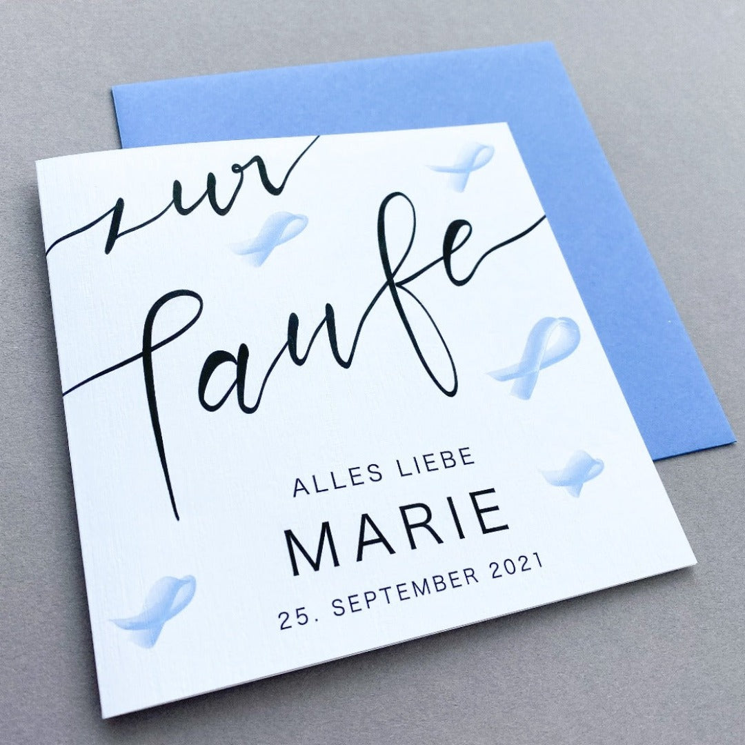 Zur Taufe - Handlettering mit blauen Fischen Grußkarten KleinArt