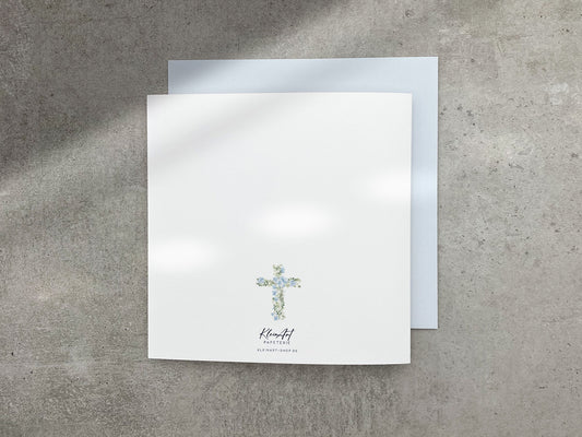Moderne Taufkarte mit blauem Kreuz