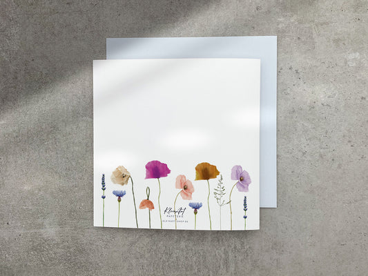 Florale Karte zur Hochzeit - mit bunten Mohnblumen