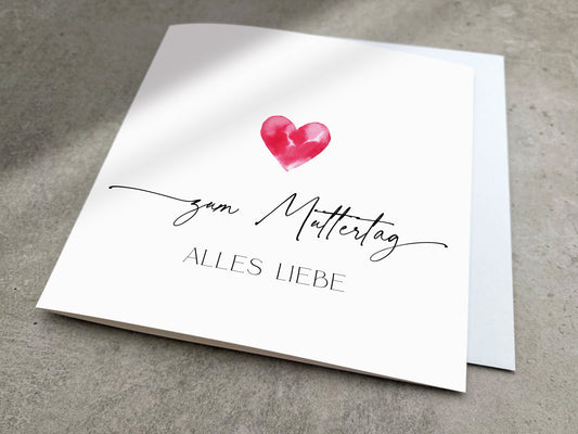 Karte zum Muttertag mit Aquarell Herz