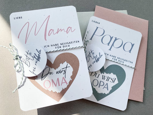 Schwangerschaft an Eltern verkünden mit Rubbelherz