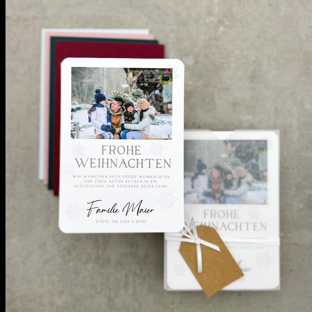 Weihnachtskarte mit Foto und Text und farbigem Umschlag - KleinArt