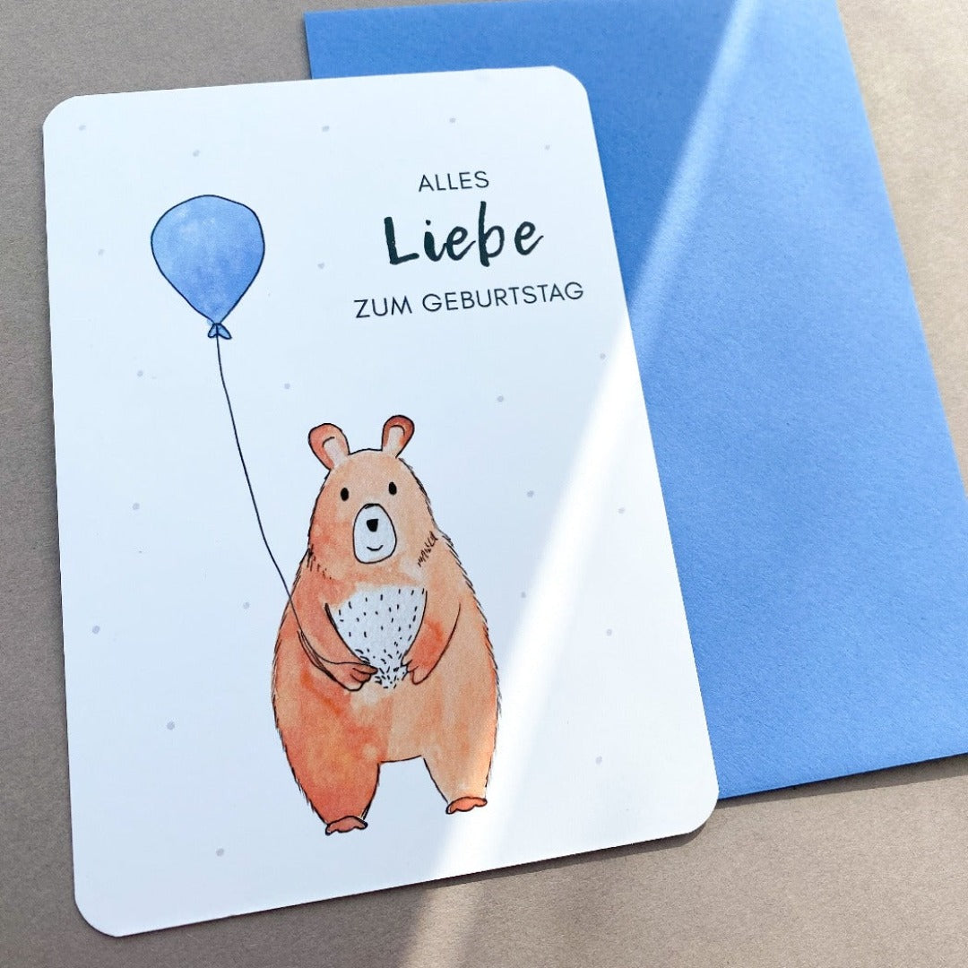 Geburtstagskarte mit Bär und Luftballon