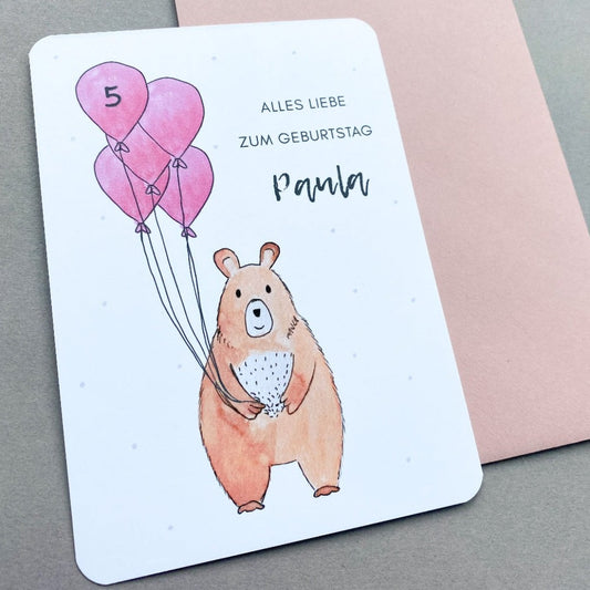Glückwunschkarte mit Bär und Luftballon zum Geburtstag