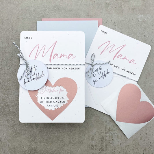 Gutschein zum Muttertag mit Rubbelherz rosa