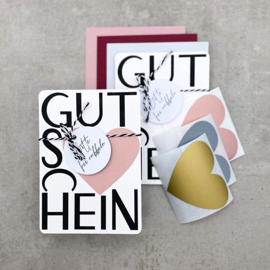 Gutschein Vorlage DIY Rubbelgutschein Herz in rosa und Anhänger mit der Aufschrift "Bitte frei rubbeln" | Bei KleinArt bestellen