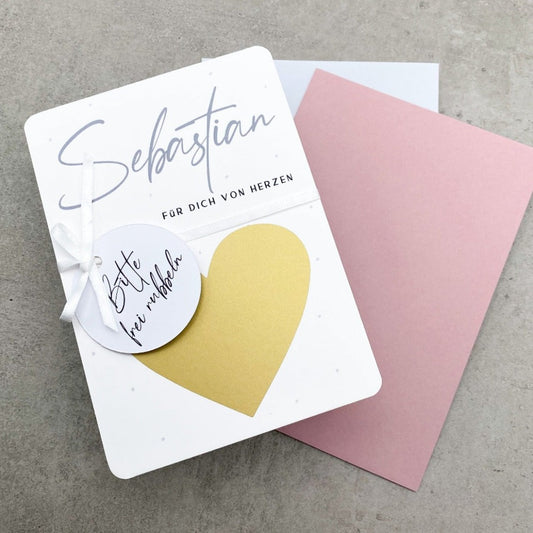 Gutschein selbst gestalten mit goldenem Rubbelherz - KleinArt