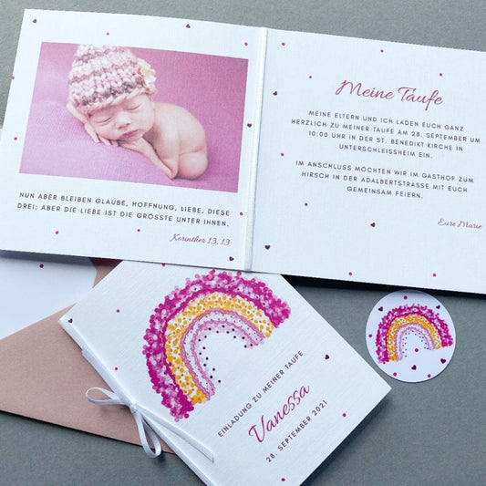 Taufeinladung "Meine Taufe" in pink mit Babyfoto