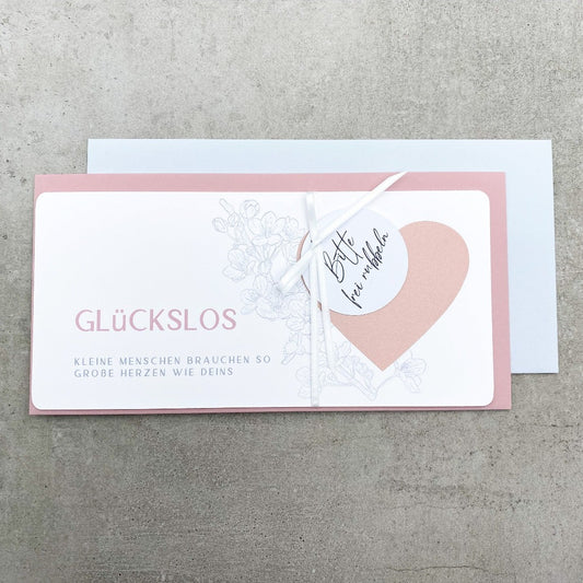 Glückslos für die Patentante imit Kirschblüten und rosegoldenem Herz