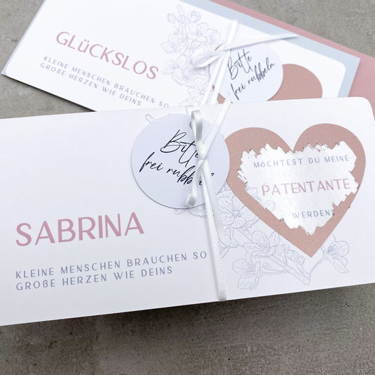Frei gerubbelte Karte "Möchtest du meine Patentante werden?"