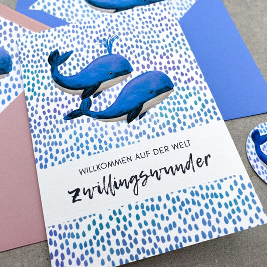 Glückwunschkarte zur Geburt, 2 Baby Wale