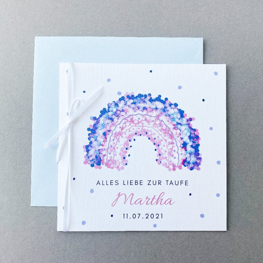 Glückwunschkarte zur Taufe mit lila Regenbogen