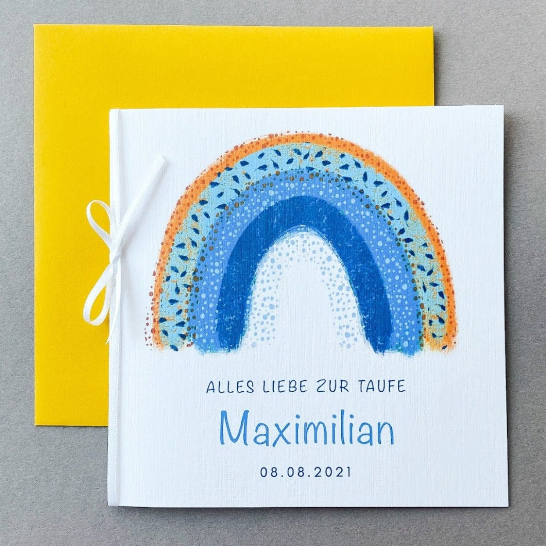 Personalisierte Taufkarte - Regenbogen blau gelb Grußkarten KleinArt