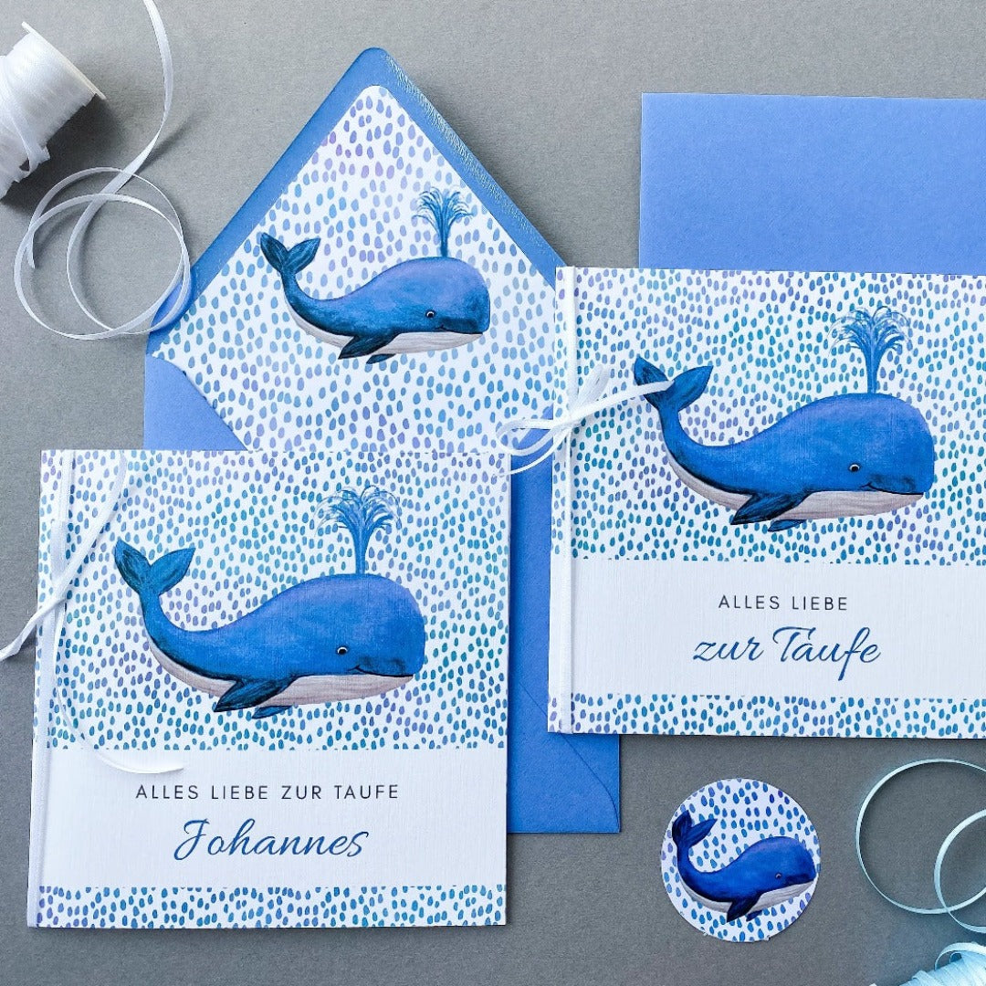 Glückwunschkarte zur Taufe - Aquarell Wal Grußkarten KleinArt