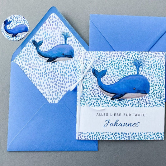 Glückwunschkarte zur Taufe - Aquarell Wal Grußkarten KleinArt