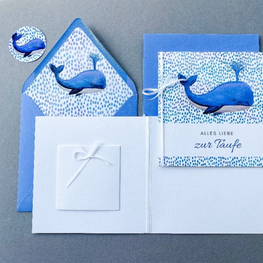 Glückwunschkarte zur Taufe - Aquarell Wal Grußkarten KleinArt
