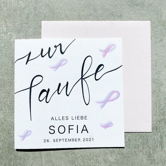 Taufkarte mit handlettering und rosa Fischen