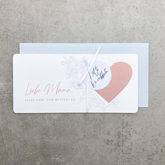 Karte zum Muttertag mit Kirschblüten und grauem Umschlag