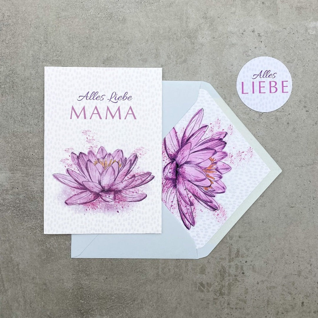 Muttertagskarte mit Seerosa und Umschlag mit Inlay