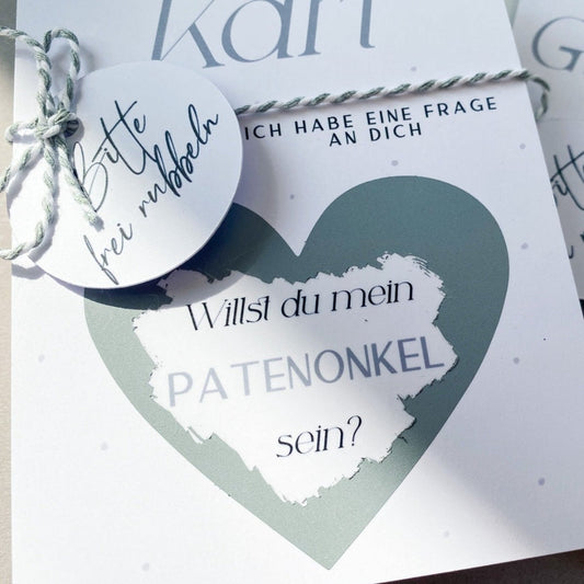 Karte Willst du mein Patenonkel sein mit grauem Herz zum frei rubbeln - KleinArt