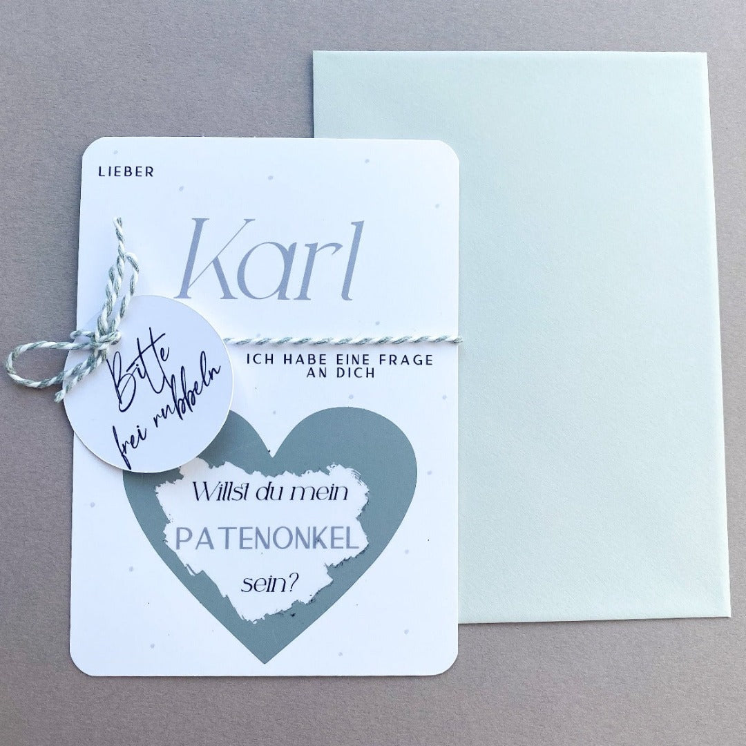 Patenonkel fragen Rubbelkarte mit Name am Beispiel Karl - KleinArt