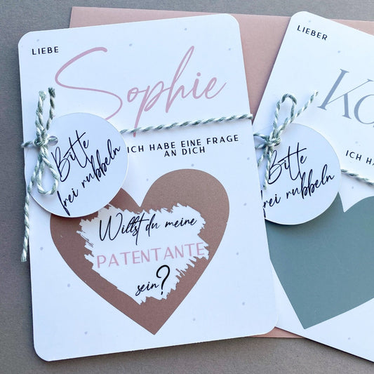 Postkarte mit Name personalisiert, mit der du die Patentante fragen kannst - KleinArt