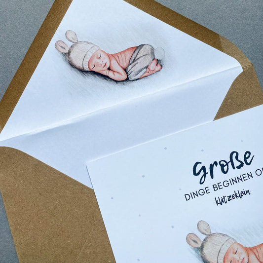 Glückwunschkarte zur Geburt - Große Dinge beginnen oft klitzeklein