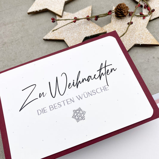 Postkarte zu Weihnachten die besten Wünsche Umschlag dunkelrot - KleinArt