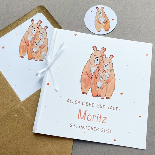 Glückwunschkarte zur Taufe mit Bärenfamilie