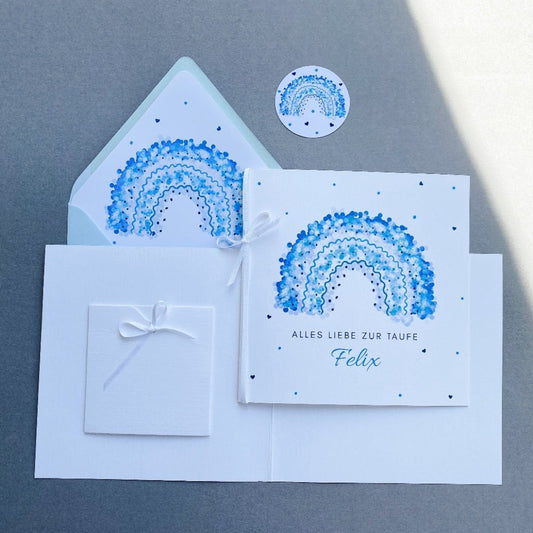 Regenbogen Taufkarte türkis Grußkarten KleinArt