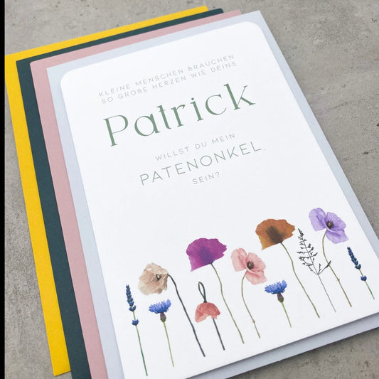 Karte für Taufpaten mit Wildblumen und farbigen Umschlägen - KleinArt