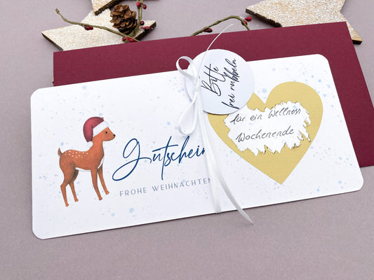 Gutscheinkarte zu Weihnachten mit goldenem Rubbelherz - KleinArt