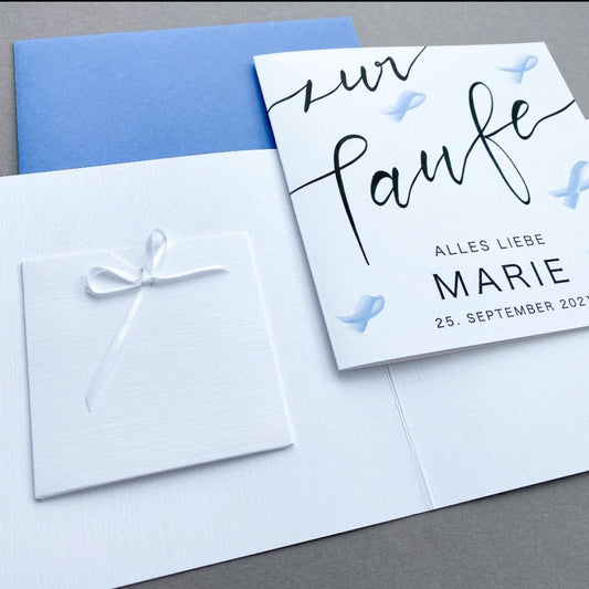 Zur Taufe - Handlettering mit blauen Fischen Grußkarten KleinArt