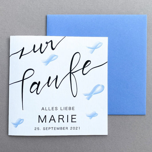 Zur Taufe - Handlettering mit blauen Fischen Grußkarten KleinArt
